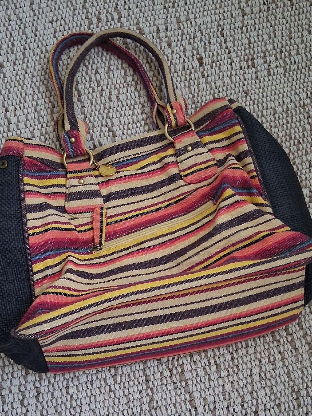 Big Buddha Striped Tote in Red, Yellow, Blue, Brown